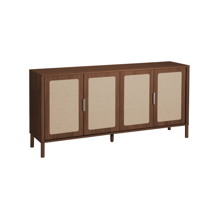 Buffet vintage décor bois et cannage 4 portes 160cm ETTA