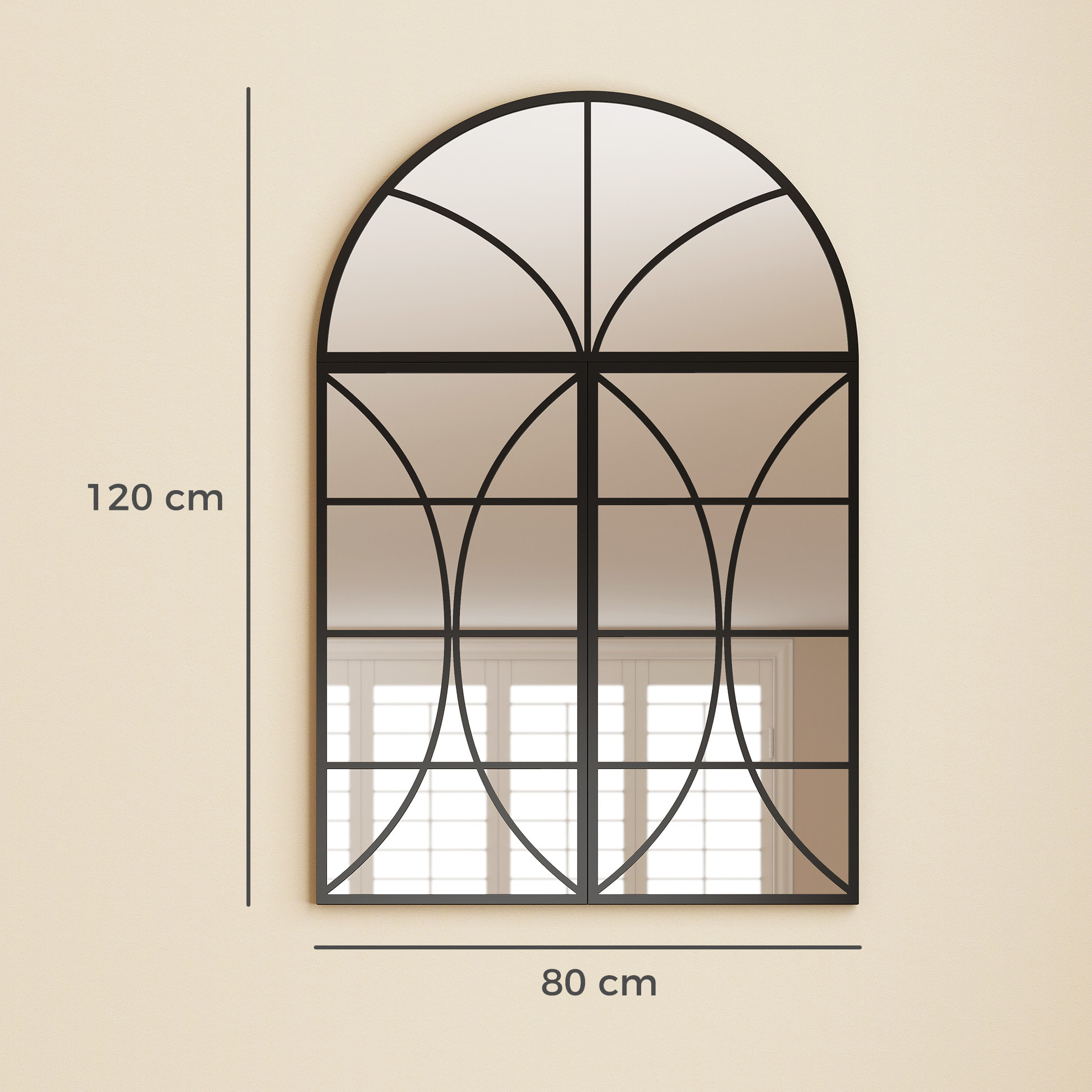 Miroir mural aspect verrière style classique chic 3 pièces métal noir verre 3 mm