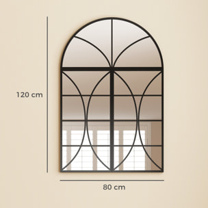 Miroir mural aspect verrière style classique chic 3 pièces métal noir verre 3 mm