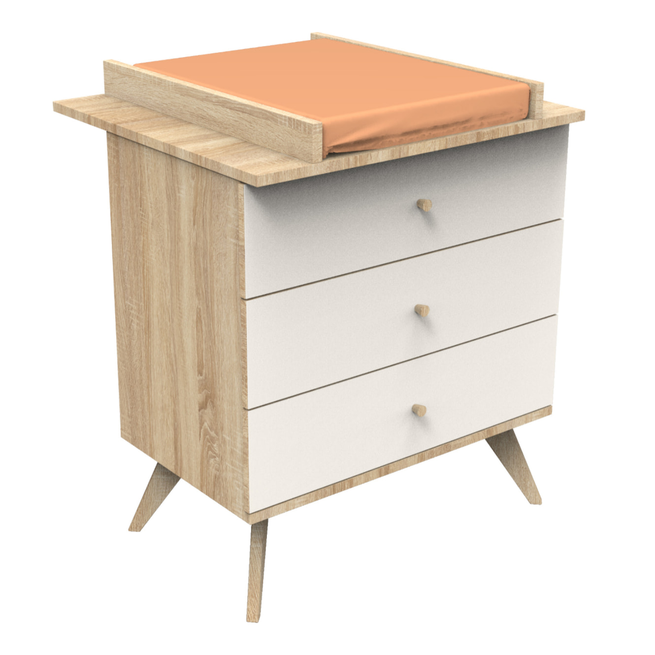 Commode 3 tiroirs avec pieds bois décor vanille