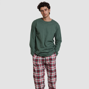 Pijama hombre franela Cuadro Saruma Verde Botella