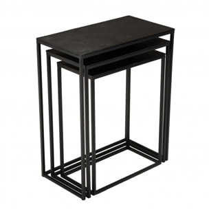 JONAS - Set de 3 tables gigognes rectangulaires aluminium noir pieds métal