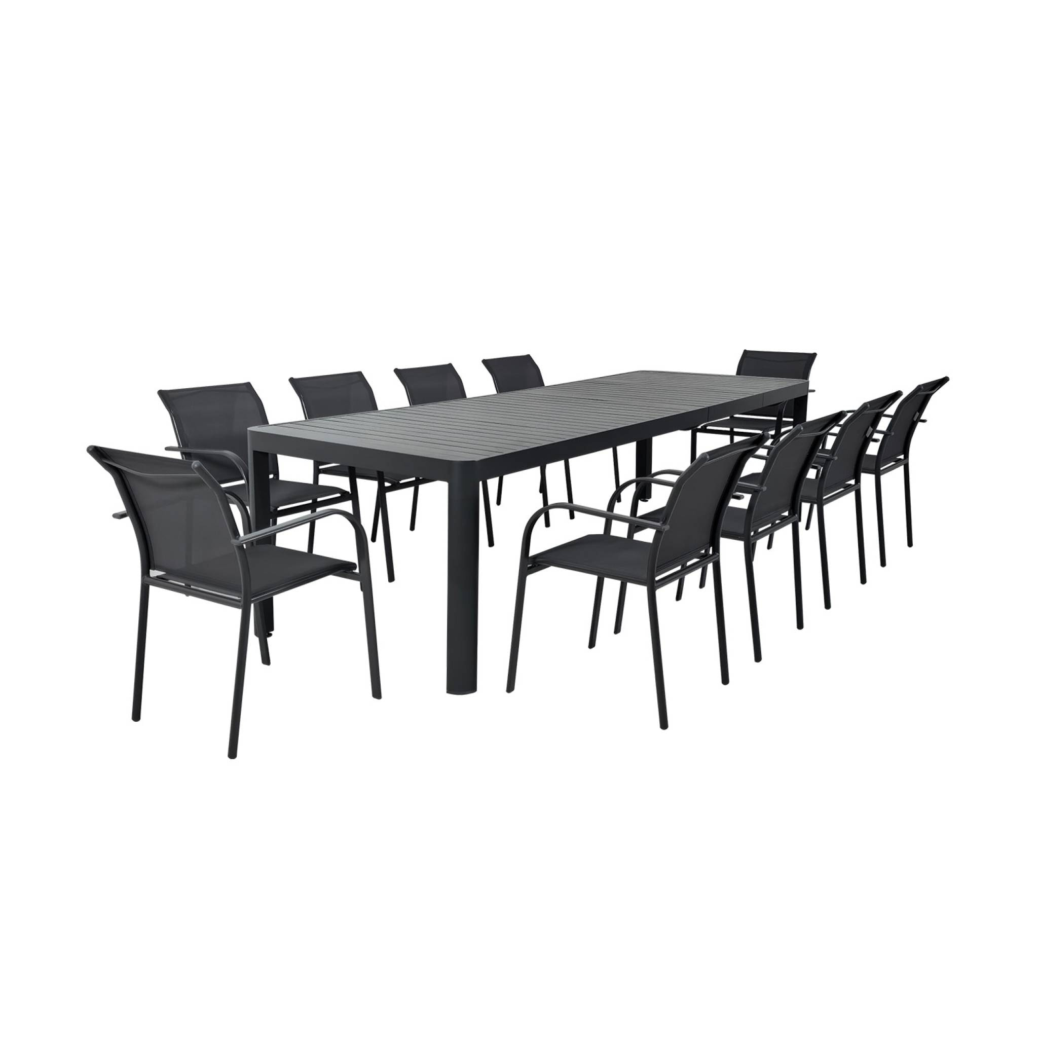 Table de jardin extensible aluminium + 10 assises LUNEA + AMARA