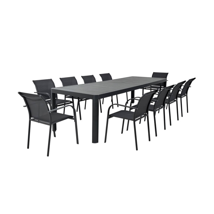Table de jardin extensible aluminium + 10 assises LUNEA + AMARA