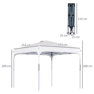 Tonnelle barnum automatique pop-up dim. 2,53L x 2,53l x 2,68H m hauteur réglable nombreux accessoires inclus acier oxford blanc