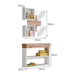 Mobile Ingresso Moderno Con Specchi E Vani A Giorno Consolle Sospesa Design Elegante Salvaspazio Per Corridoio 100 x 170 x 30 Cm Bianco E Rovere