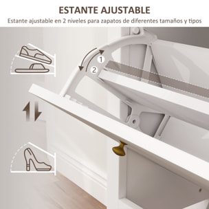 Mueble Zapatero Estilo Francés Zapatero de Entrada Recibidor con 2 Cajones Abatibles Estantes Ajustables para 16 Pares de Zapatos Zapatero Estrecho para Pasillo 84x29x109 cm Blanco