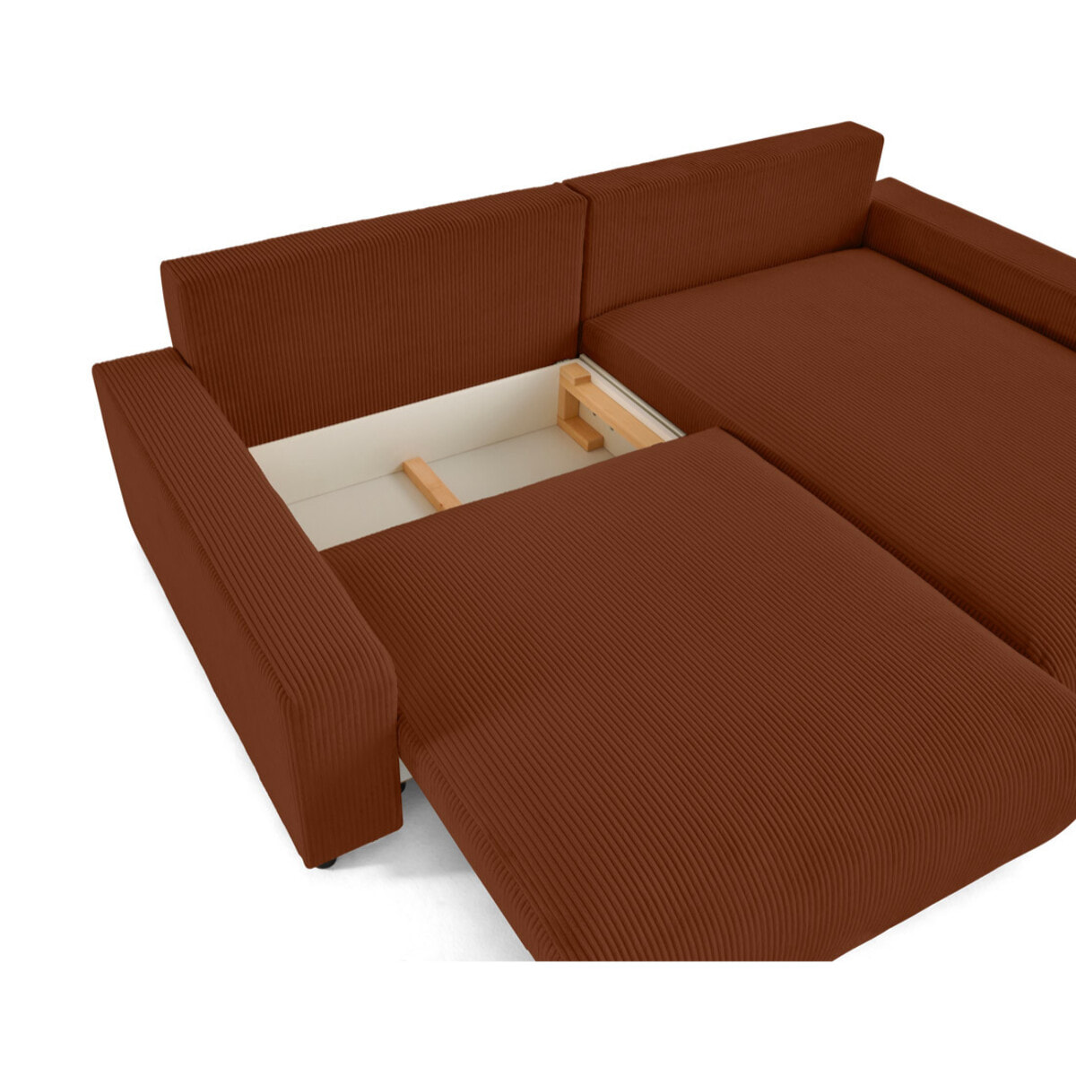 Pivoine - canapé d'angle 4 places réversible convertible avec 2 coffres en velours côtelé - Terracotta