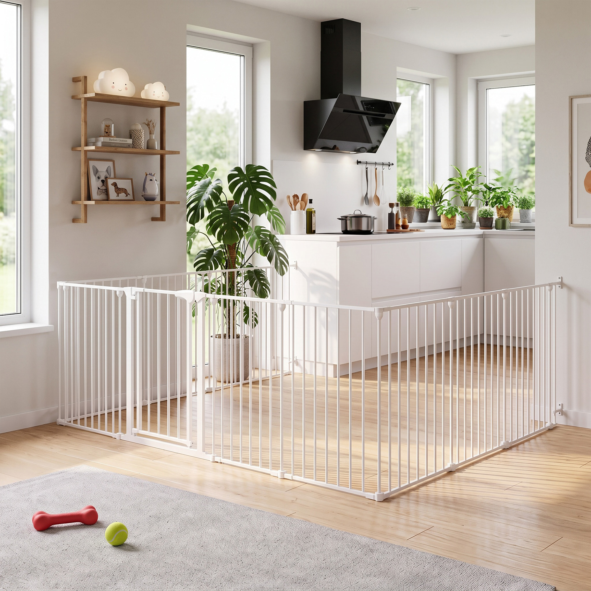 Barrière de sécurité pliable modulable max. L.610cm parc enclos 10 panneaux - porte double verrouillage - acier blanc