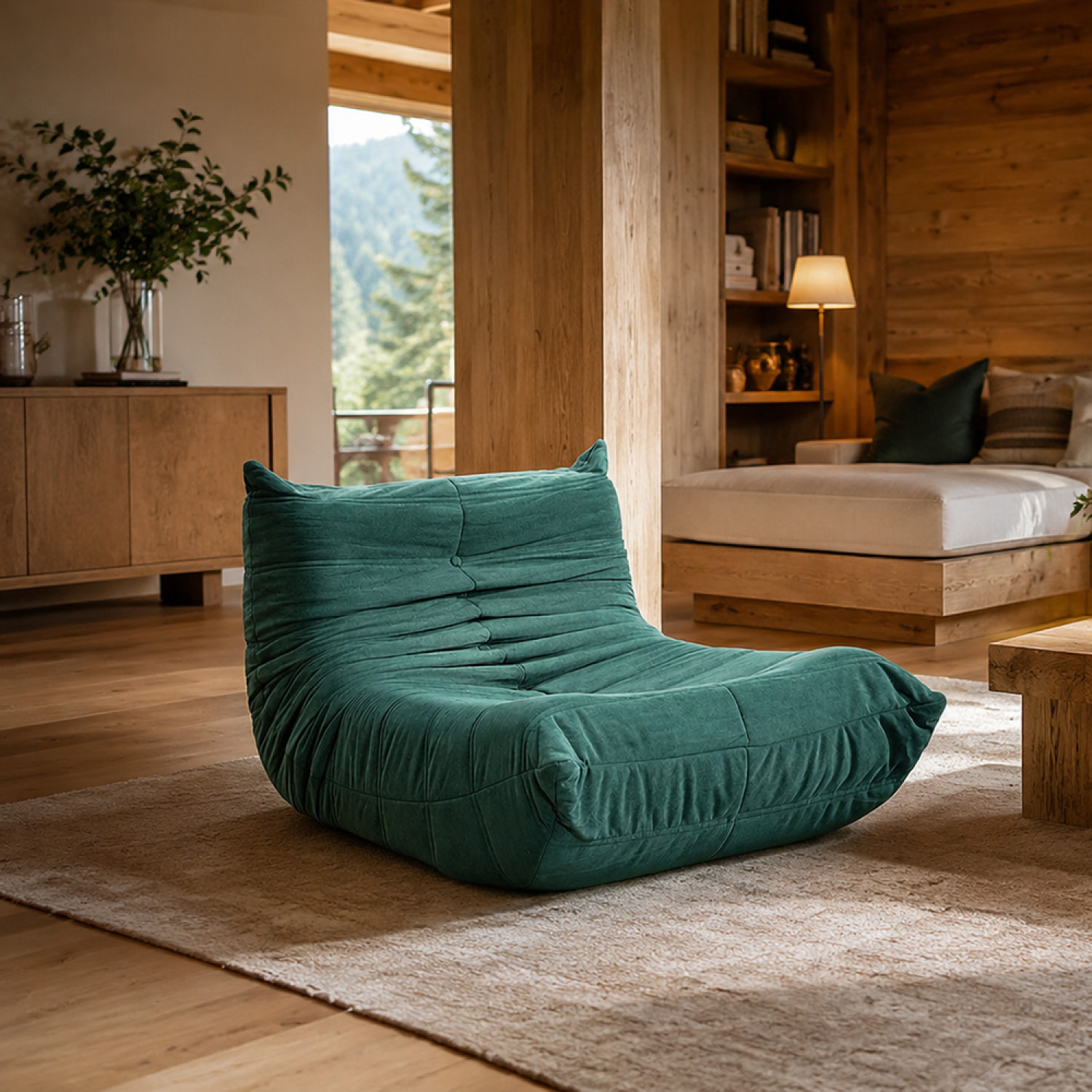 Fauteuil compressé en velours vert ALBA