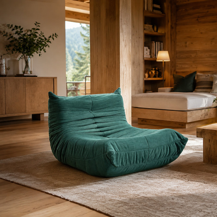 Fauteuil compressé en velours vert ALBA
