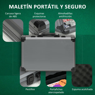 Juego de Póker Maletín de Póker con 400 Fichas 2 Barajas de Cartas 5 Dados Tapete y Botón de Crupier Gris