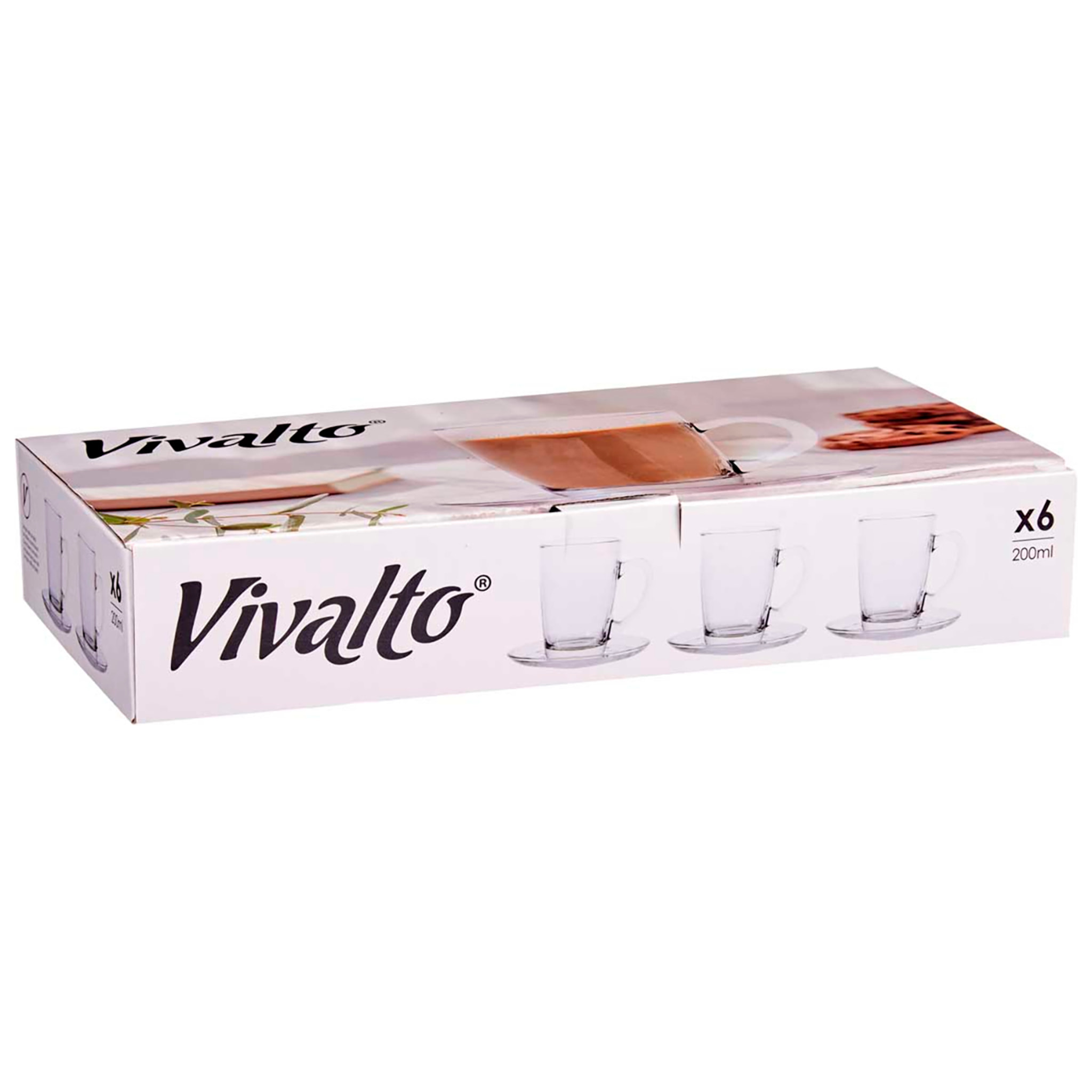 PACK 6 TAZAS VIDRIO CAFE CON LECHE 200ML CON PLATO