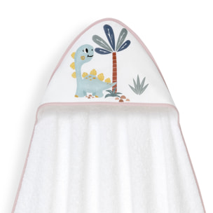 Capa Baño 1X1 Mod Estampado Dinosaurio Palmera+Gorro Bco/Rosa