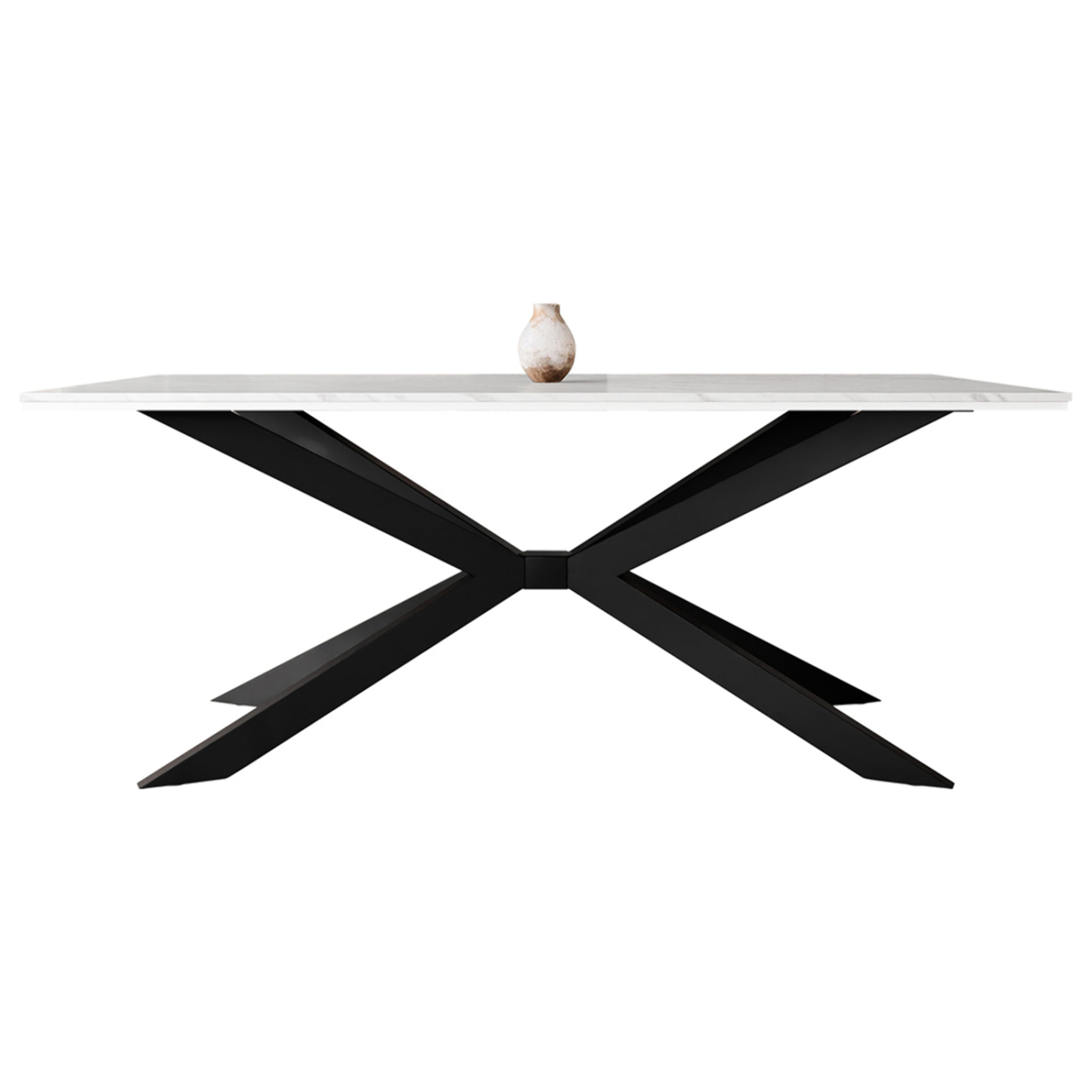 Casey - table à manger - plateau effet marbre - pieds en métal - 4 à 8 personnes - Blanc / Noir