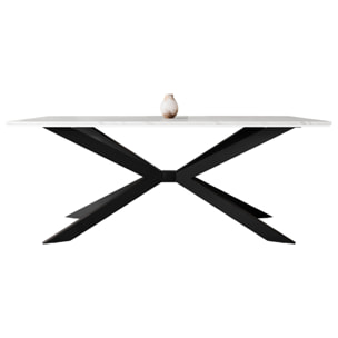 Casey - table à manger - plateau effet marbre - pieds en métal - 4 à 8 personnes - Blanc / Noir