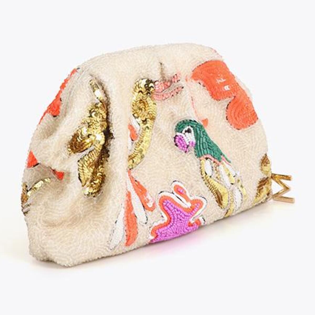 Borsa a mano con strass a forma di pappagallo