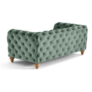 Walter - canapé 2 places chesterfield en velours - pieds bois - Bleu