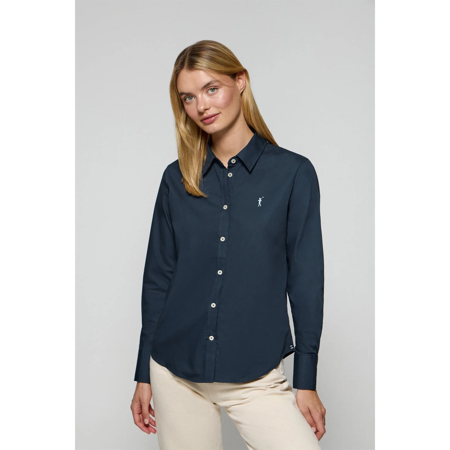 Camicia in popeline blu marino con logo Rigby Go