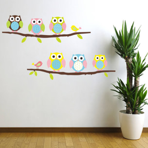 Stickers Muraux décoration adhésifs hiboux et oiseaux sur branche