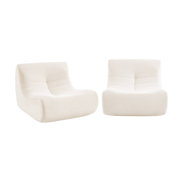 Chauffeuse velours côtelé 2 places crème L 91 x P 105 x H 72 cm - SOKOL