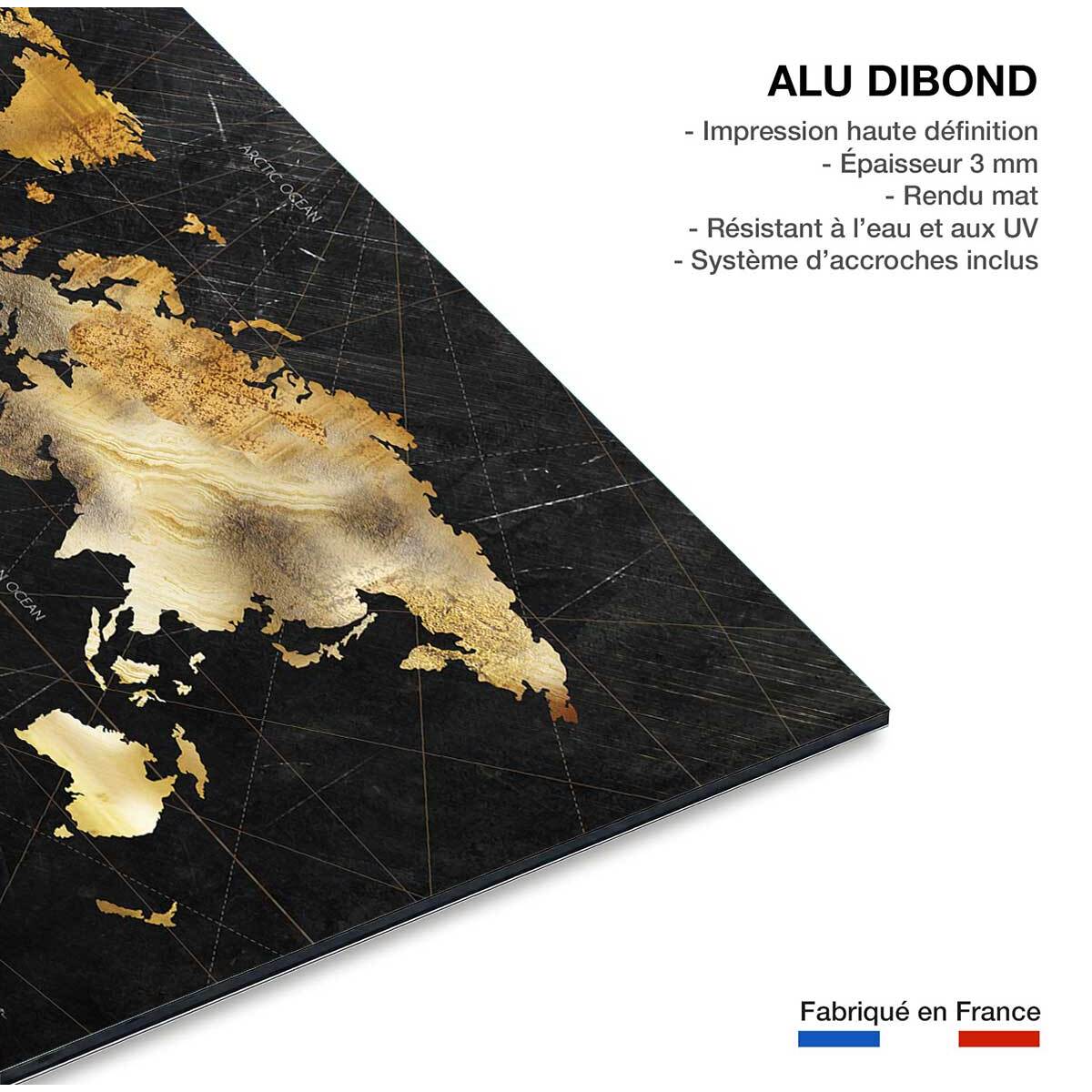 Tableau Carte du monde dorée Tableau alu Dibond