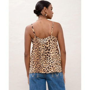 Top in pizzo con stampa animalier