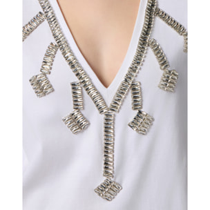 PHILIPP PLEIN V-Neck T-Shirt Crystal Fringes