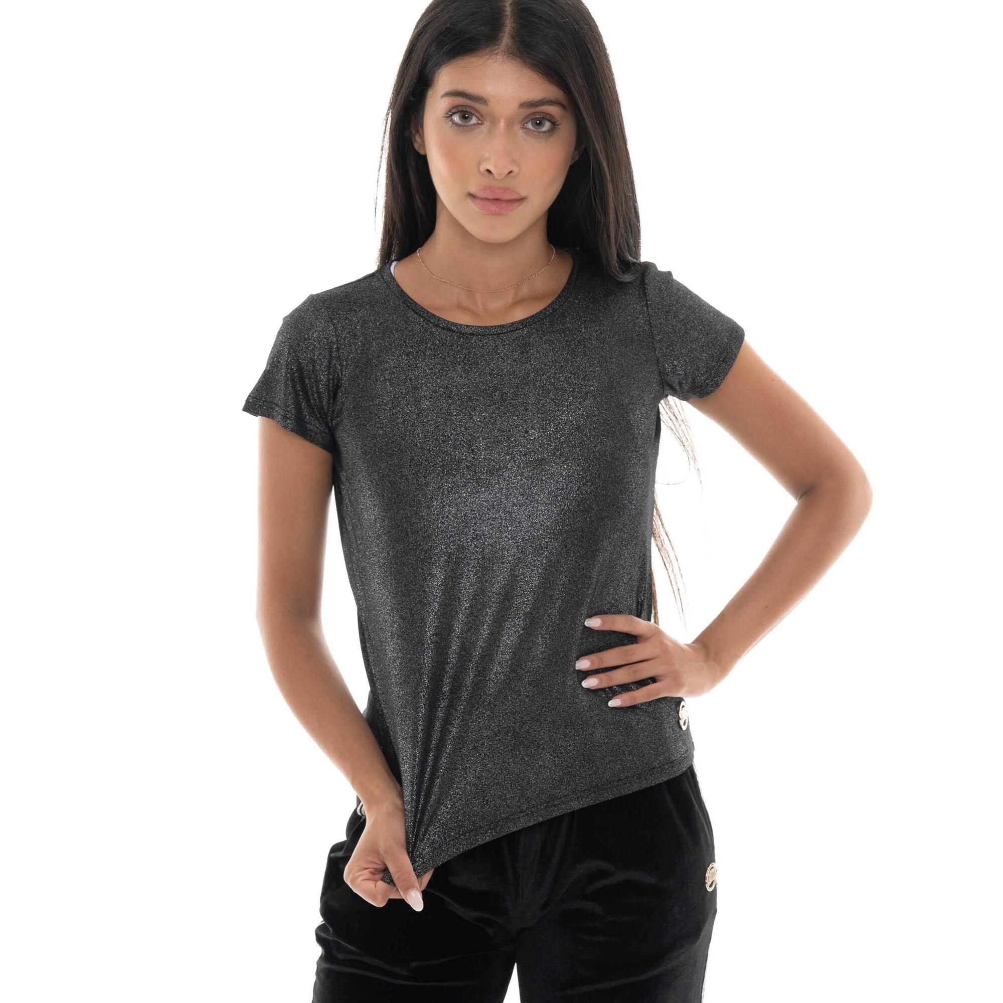 T-shirt donna a manica corta in tessuto lurex Leone 1947 Gold Studs