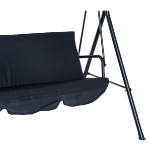 Columpio 3 Plazas con Toldo de Metal 172x110x152cm Negro