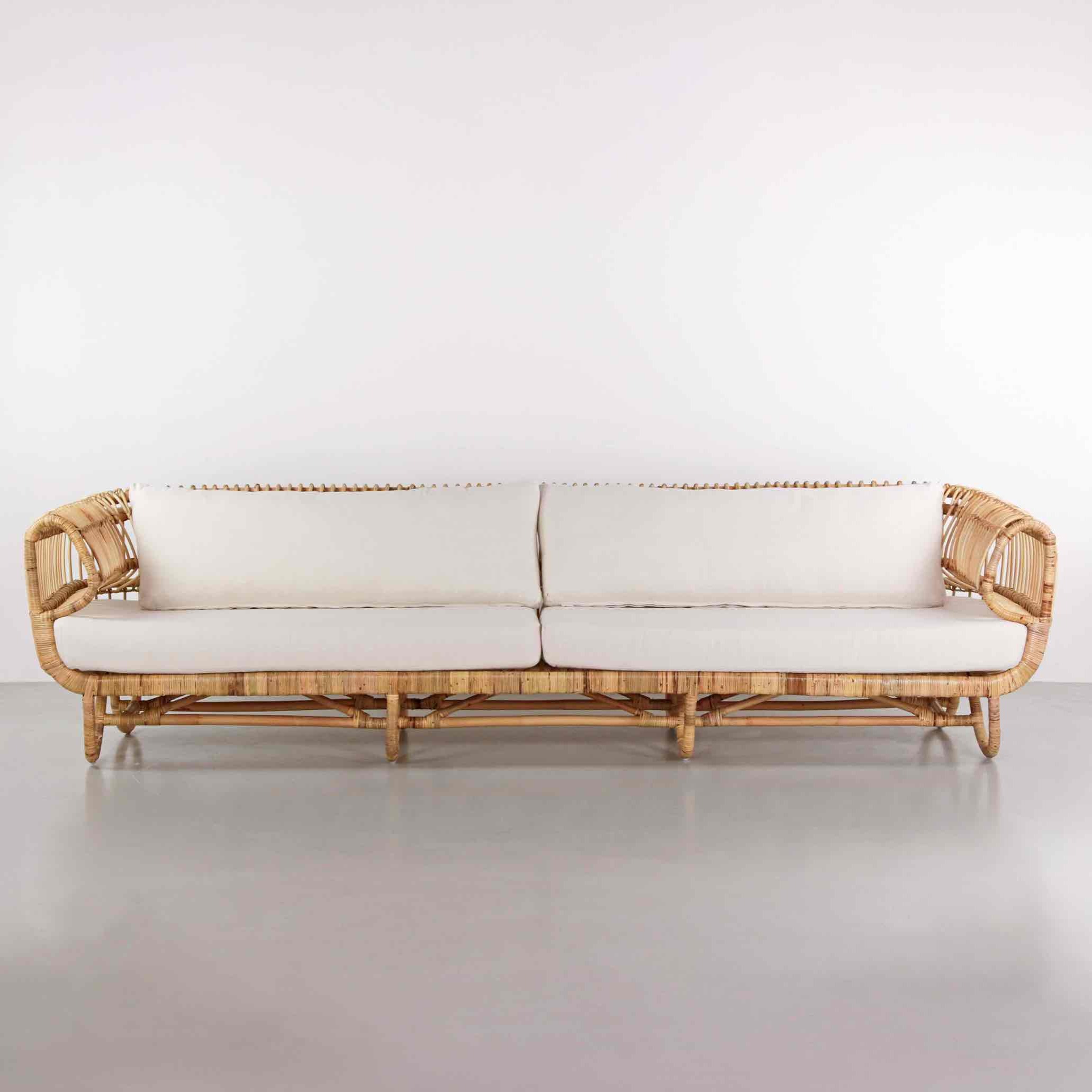 Set 2 poltrone con divano 3 posti in rattan naturale - Miles