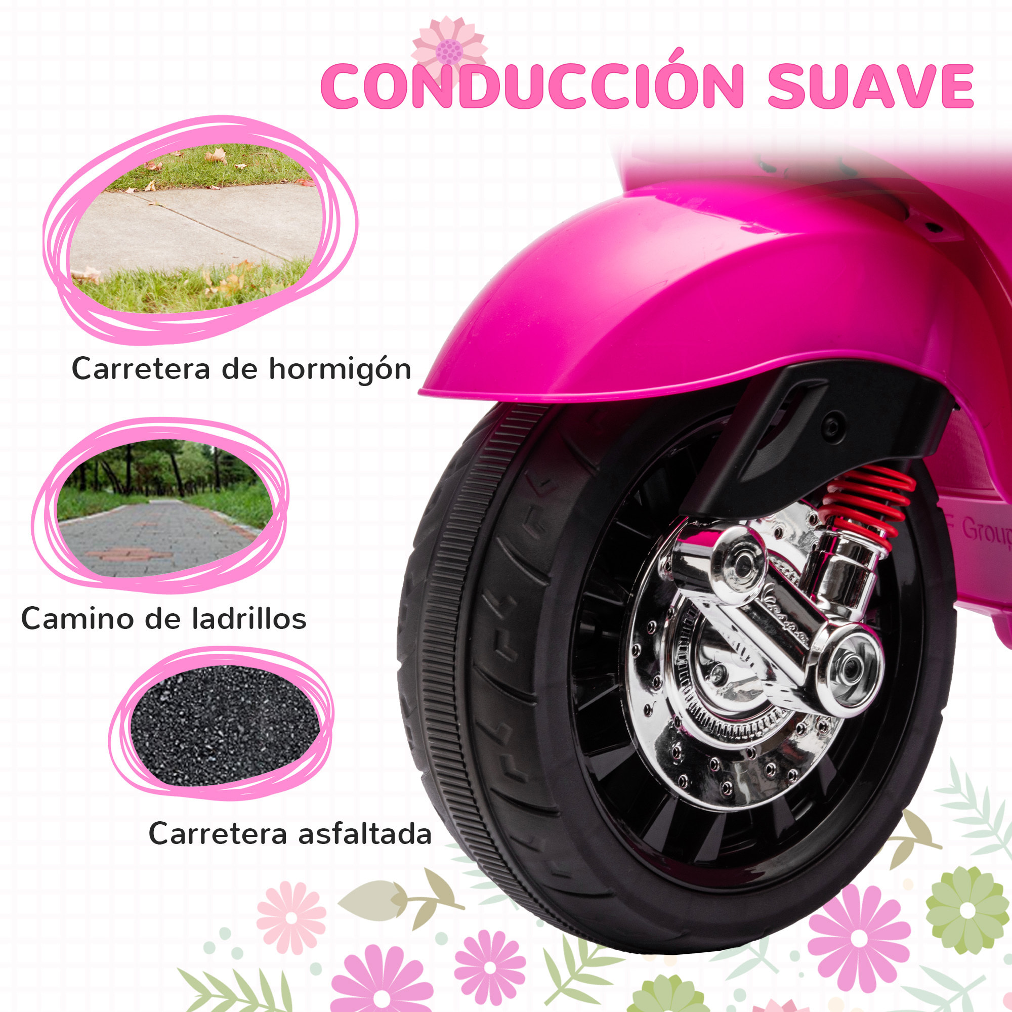 Moto Eléctrica para Niños de +3 Años con Licencia Vespa Moto de Batería para Niños 6V con USB MP3 Luz LED Radio FM Velocidad 3 km/h Carga 35 kg Rosa