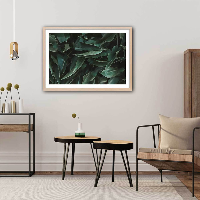 Affiche green leaves Affiche + cadre en bois - Chêne