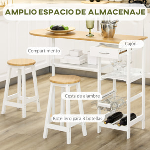 Juego de Muebles Altos con Mesa y 2 Taburetes con 1 Cajón 2 Estantes para Cocina