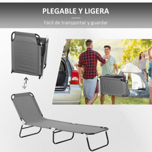 Tumbona Plegable Reclinable con ángulo Ajustable de 5 Posiciones para Jardín Exterior Piscina Terraza Camping Carga 120 kg 188x56x28 cm Gris