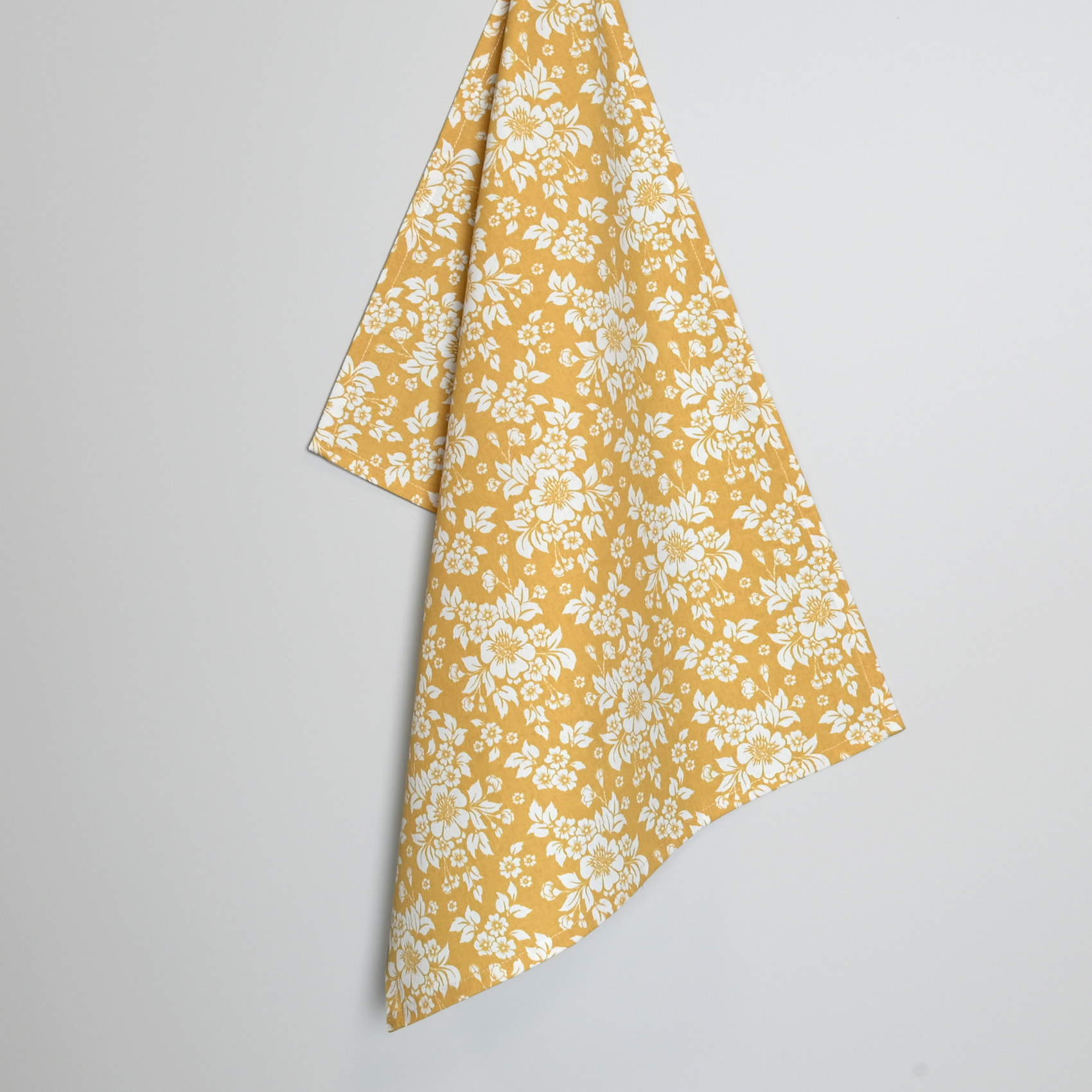 Torchon de cuisine en coton à motif floral imprimé - Jaune moutarde