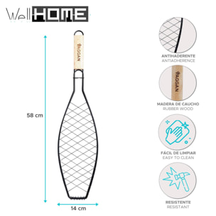 Well home - parrilla grill para pescado mango de madera 14x58cm