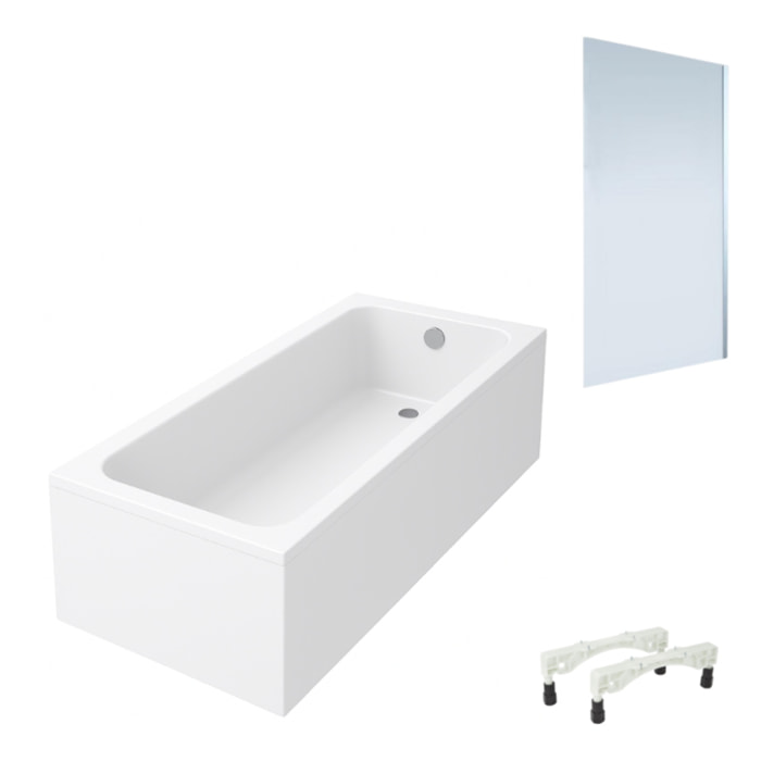 Baignoire droite VILLEROY & BOCH Architectura avec pieds acrylique 170 x 70 cm  + Pare bain droite AURYS Mist 1 chromé