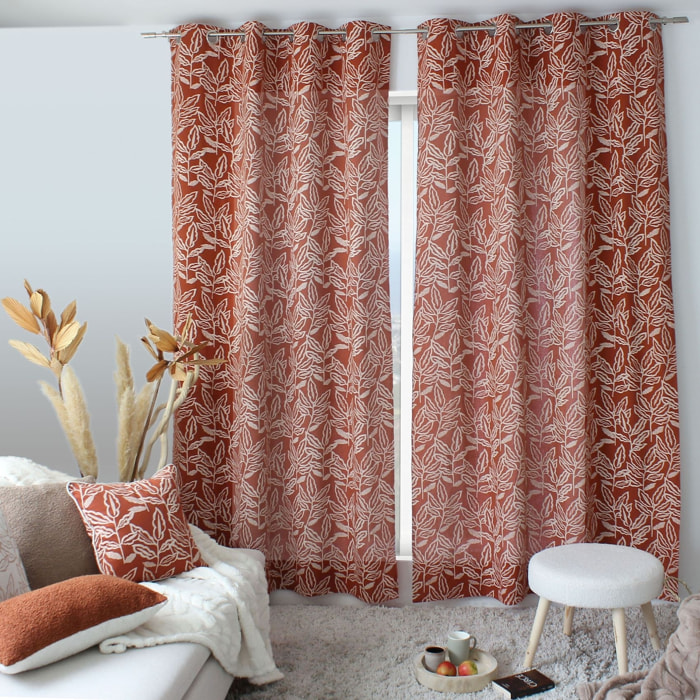 Rideau à oeillets en coton recyclé Chambray - Terracotta