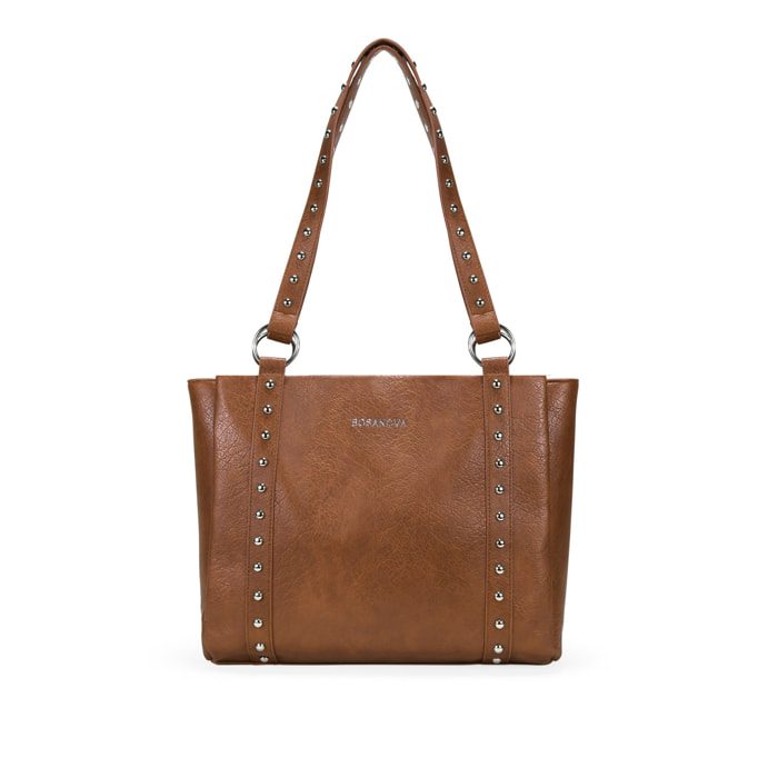 Bolso shopper cuero para portátil con tachuelas