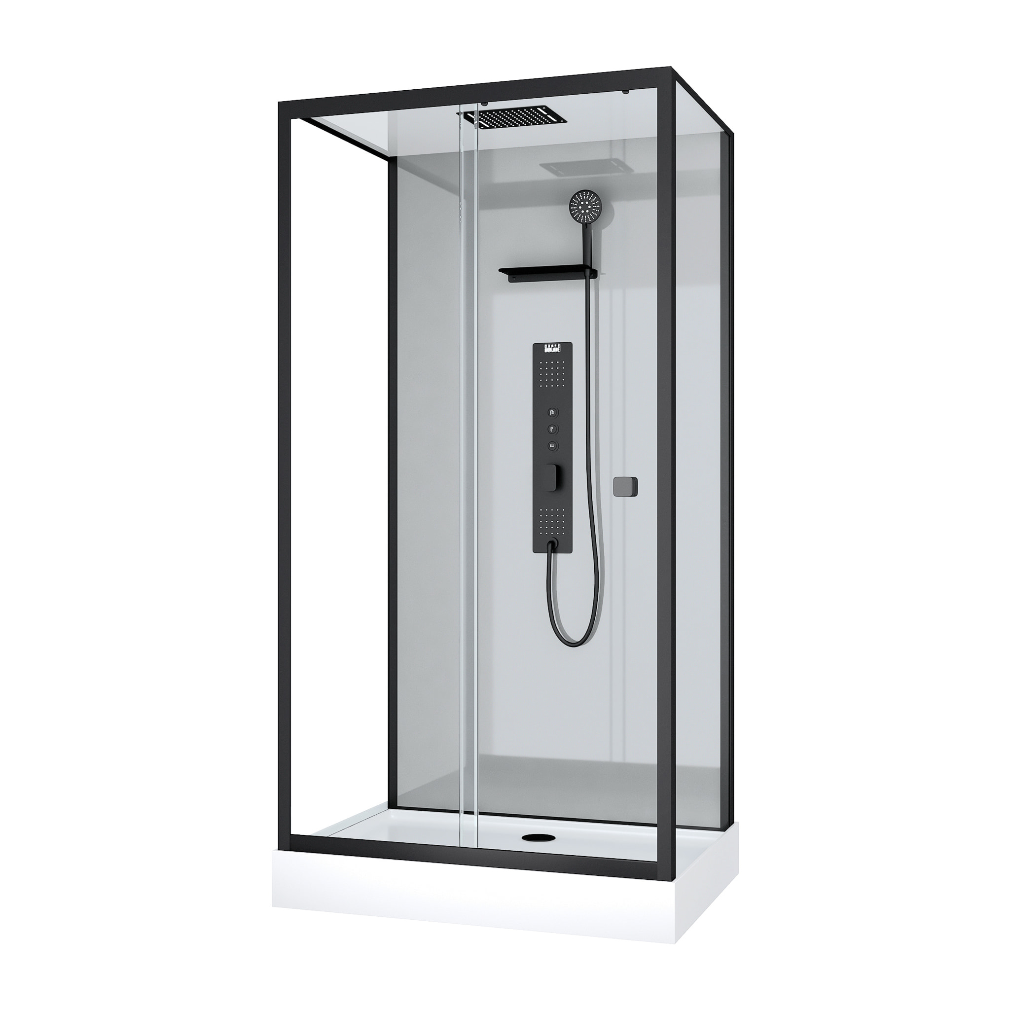 Cabine de douche Hydromassante 110x80x215 cm - Fond Gris et Profilés Noir Mat - GREY STYLE
