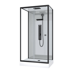 Cabine de douche Hydromassante 110x80x215 cm - Fond Gris et Profilés Noir Mat - GREY STYLE