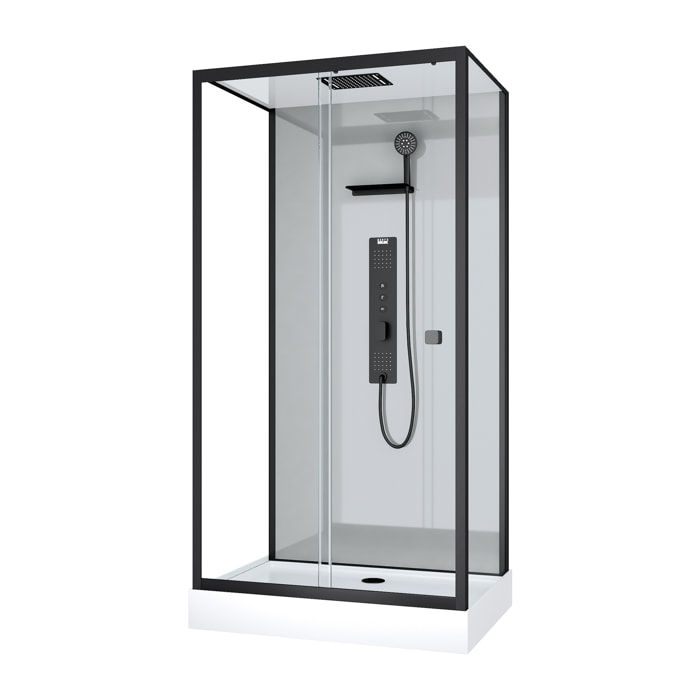 Cabine de douche Hydromassante 110x80x215 cm - Fond Gris et Profilés Noir Mat - GREY STYLE