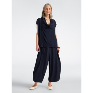 Elena Mirò - Pantaloni palazzo con vita smock - Blu