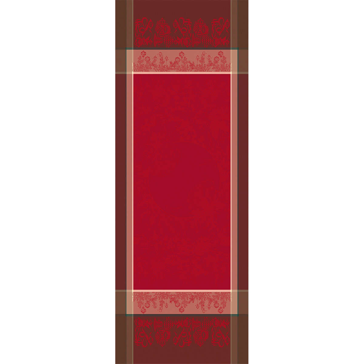 Chemin de table pur coton anti tache motif jacquard Couronne de noel rouge