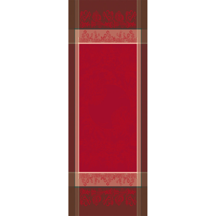 Chemin de table pur coton anti tache motif jacquard Couronne de noel rouge