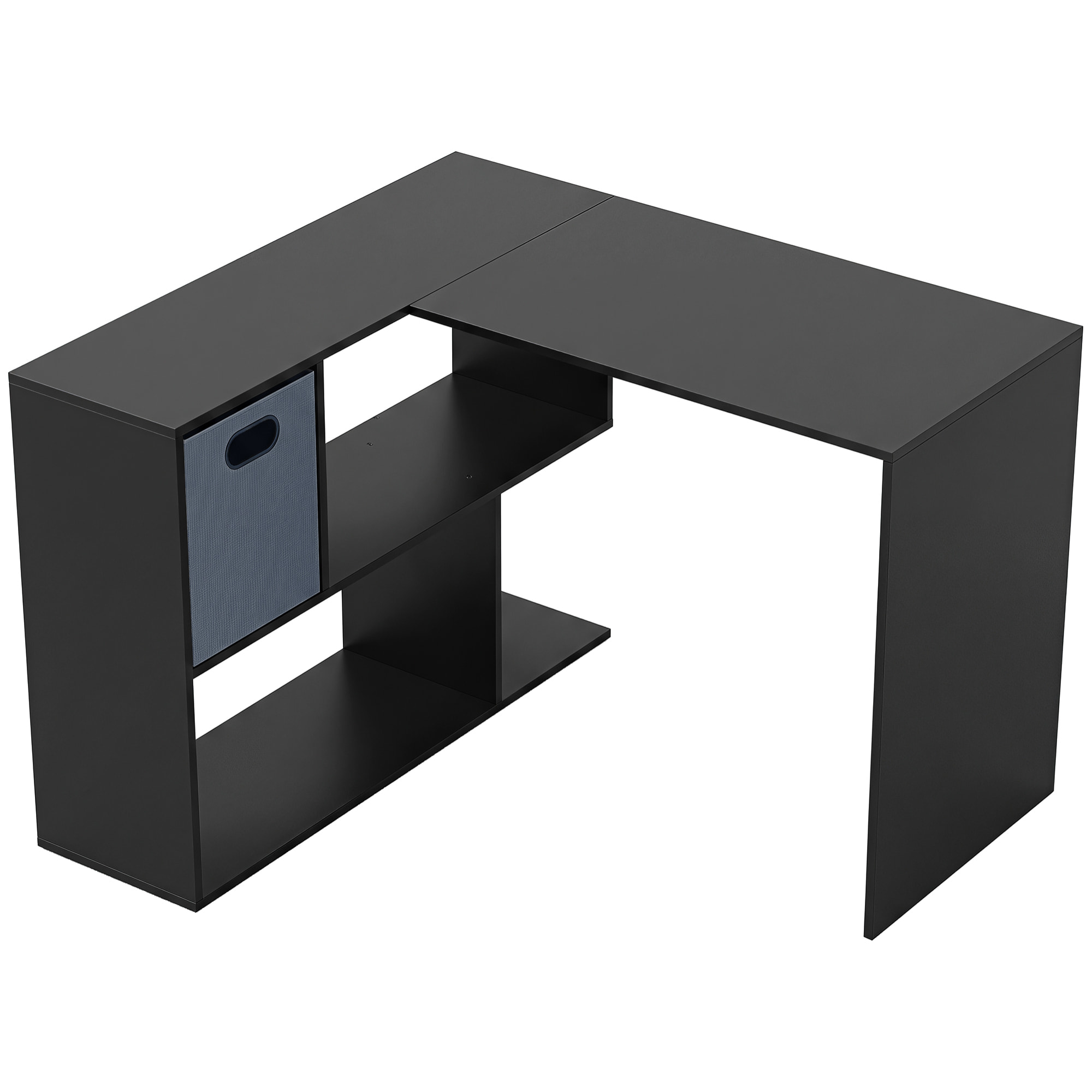 Bureau d'angle tiroir non tissé gris étagère 3 compartiments dim. 110 x 100 x 75 cm noir