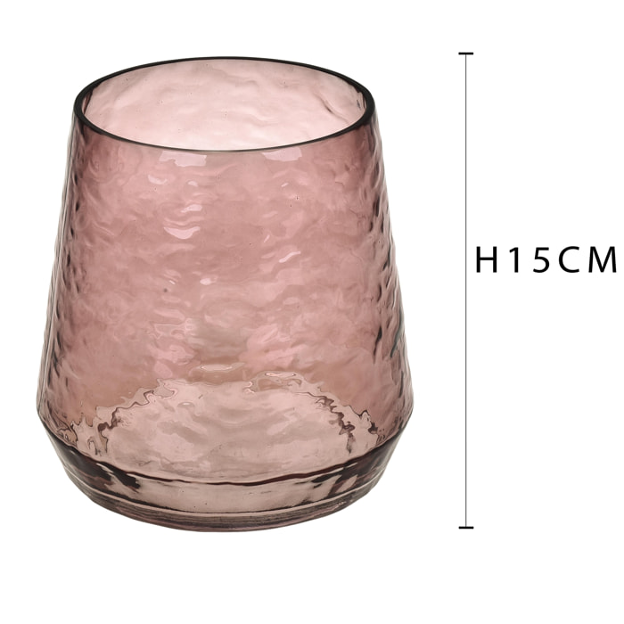 Vaso Porta Candela Onda 15Dx15 Cm - Pezzi 3 - 15X15X15cm - Colore: Rosa - Bianchi Dino - Vasi E Cont. Vetro, Alzate