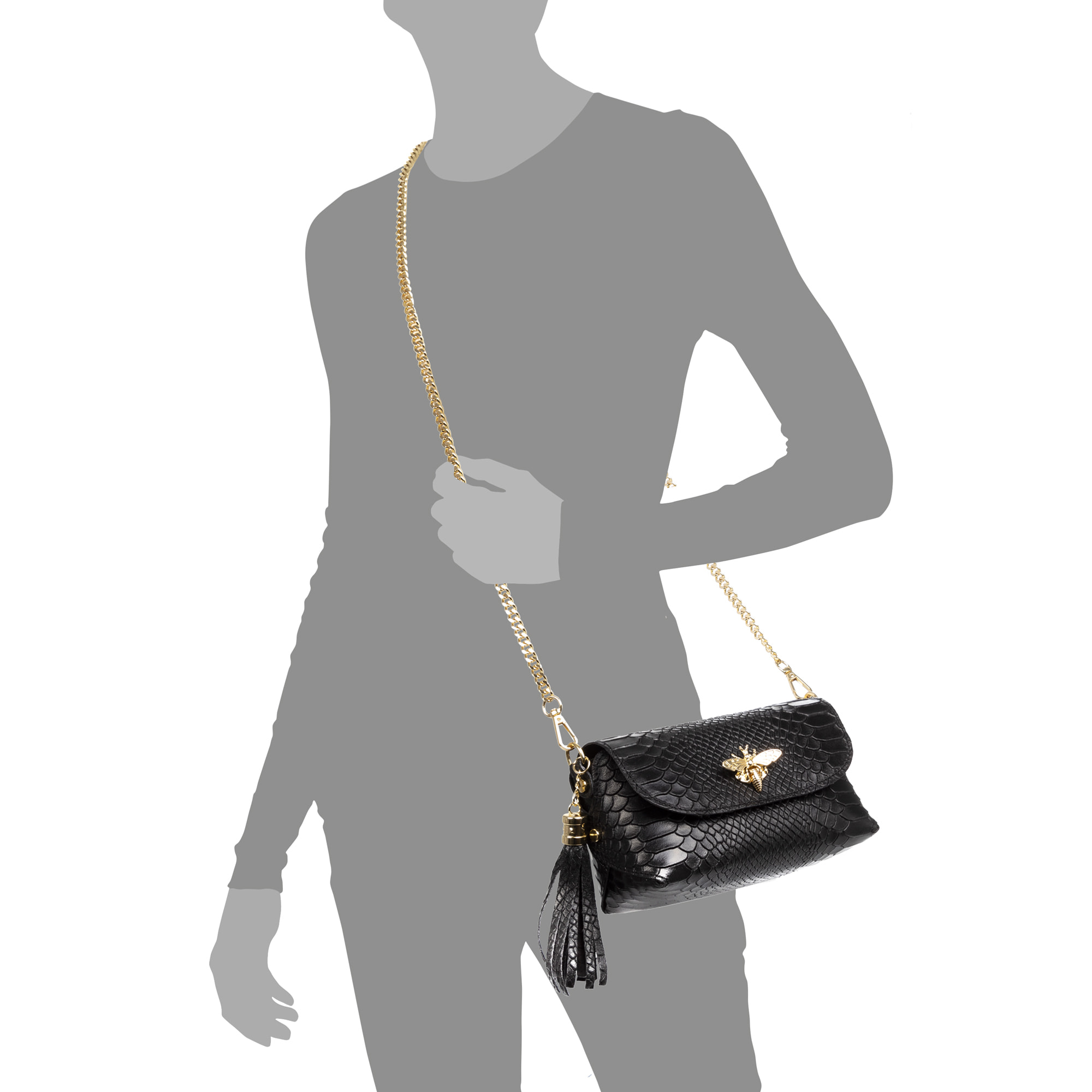 Amblar borsa a tracolla donna. Pelle autentica camoscio stampato serpente.