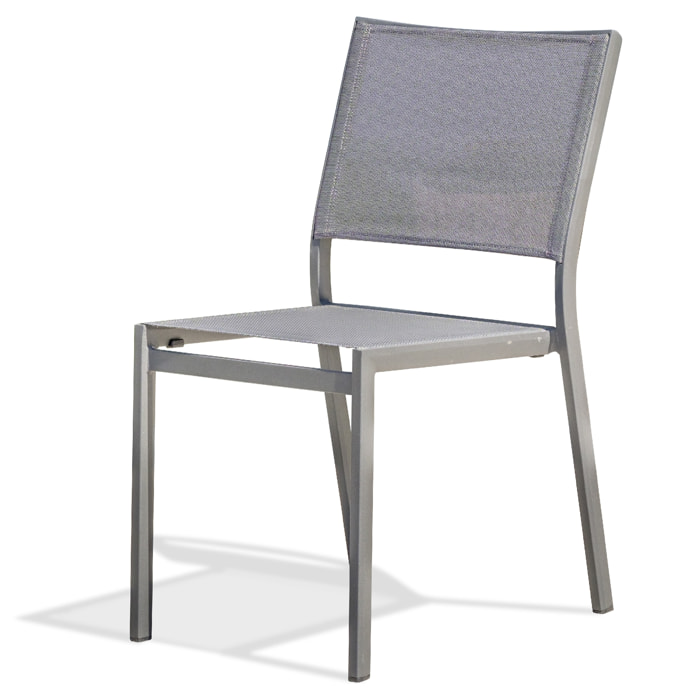 STOCKHOLM - Chaise de jardin empilable en aluminium et toile plastifiée anthracite